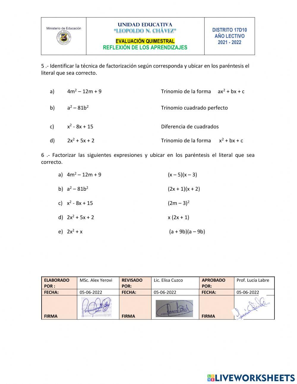 Examen 2do quimestre matemática