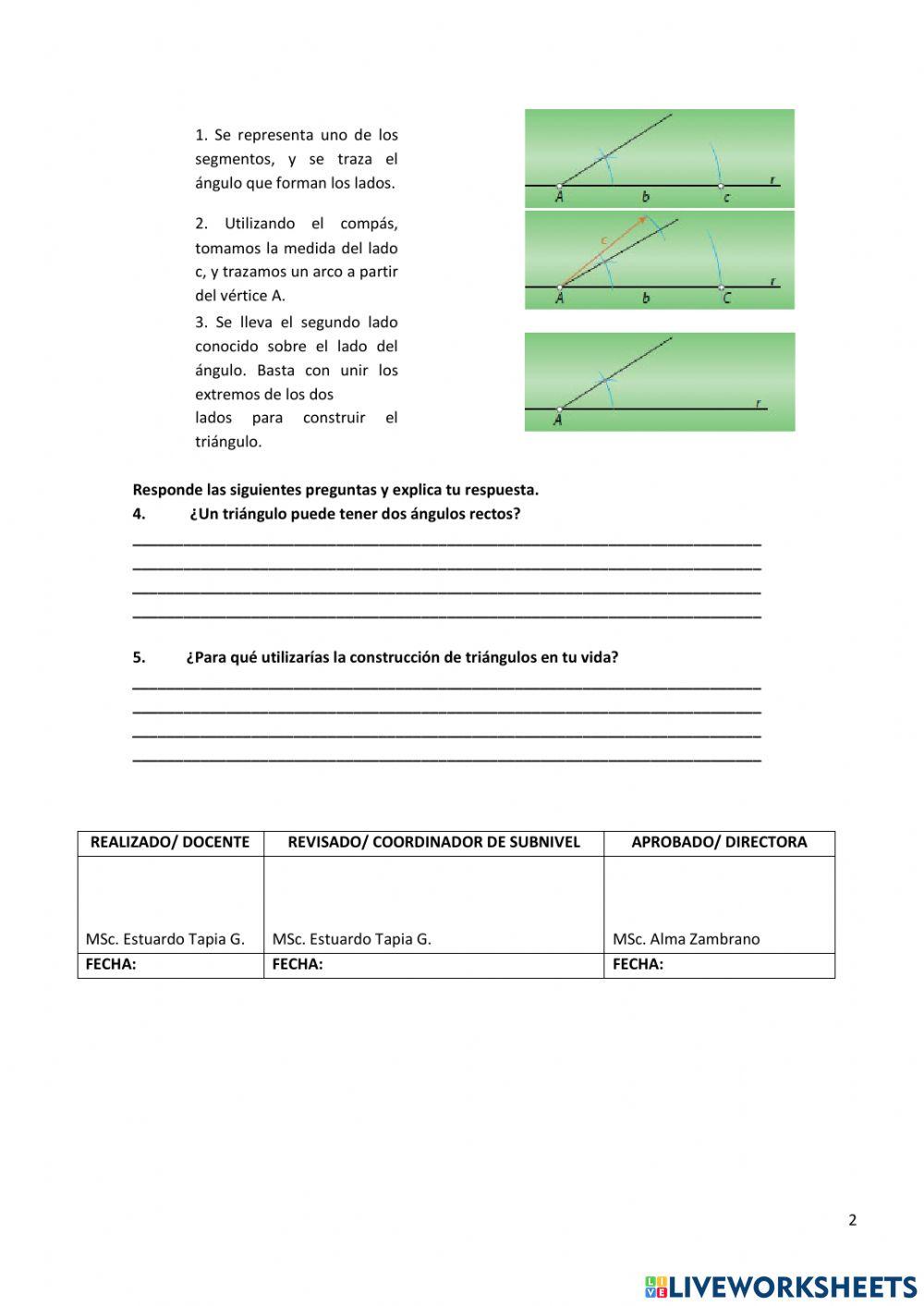 Examen sobre construcción de triángulos