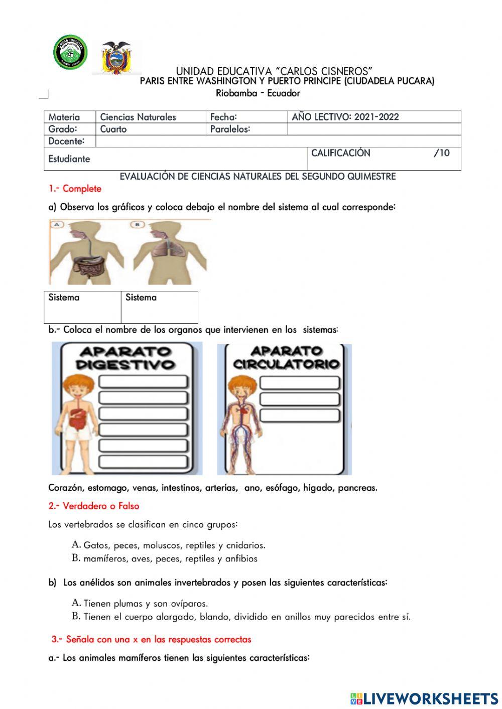 Evaluacion de ciencias