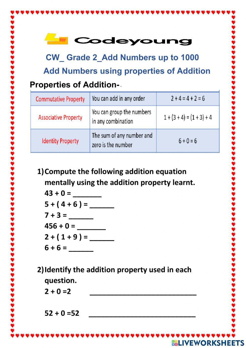 Add Numbers using properties of Addition