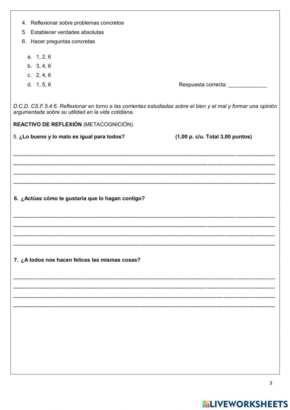 Examen filosofía primero