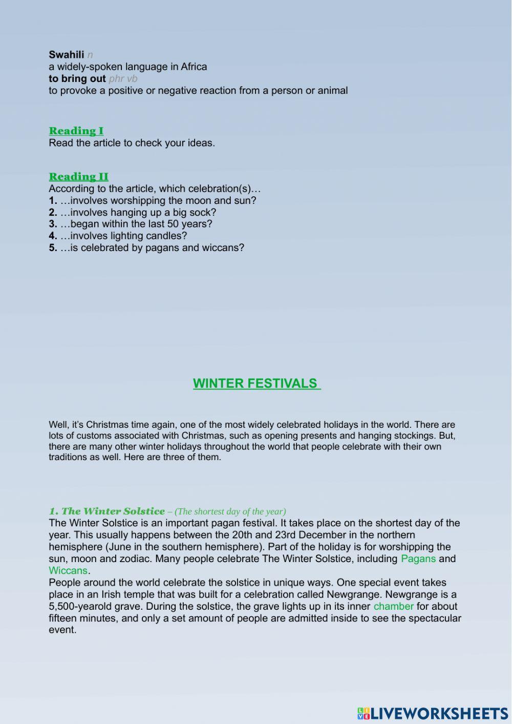 Winter festival - B2 - reading