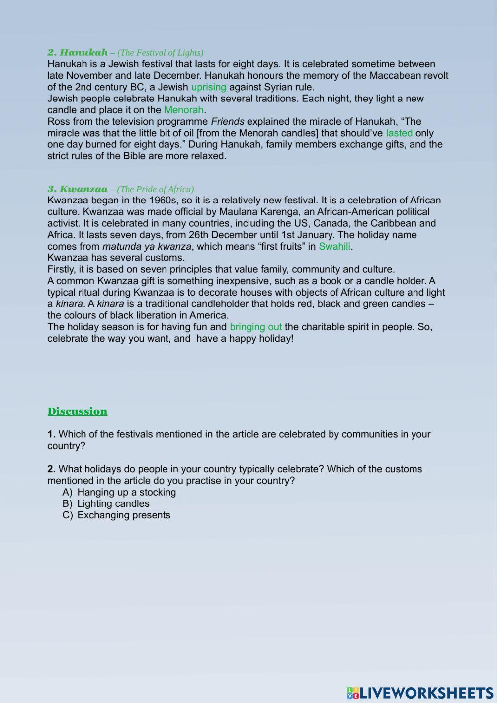 Winter festival - B2 - reading