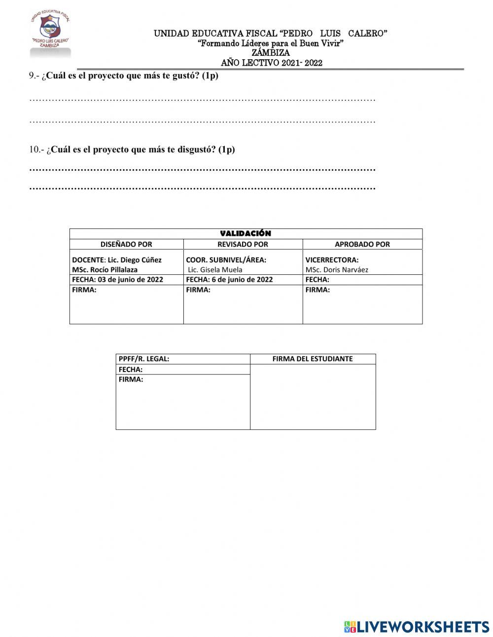 Evaluación de lengua 2Q