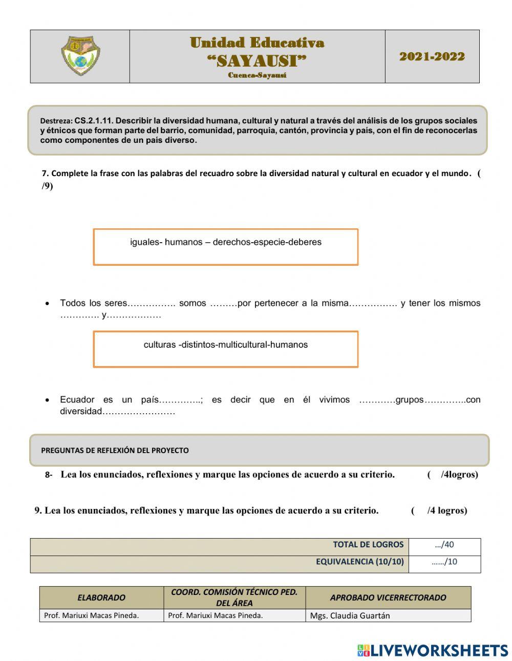 Examen quimestral estudios sociales