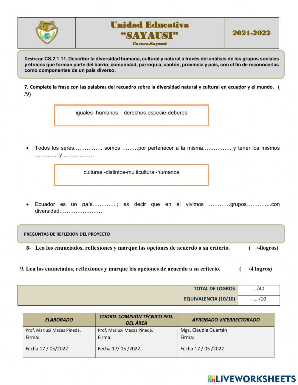 Examen segundo quimestre estudios sociales