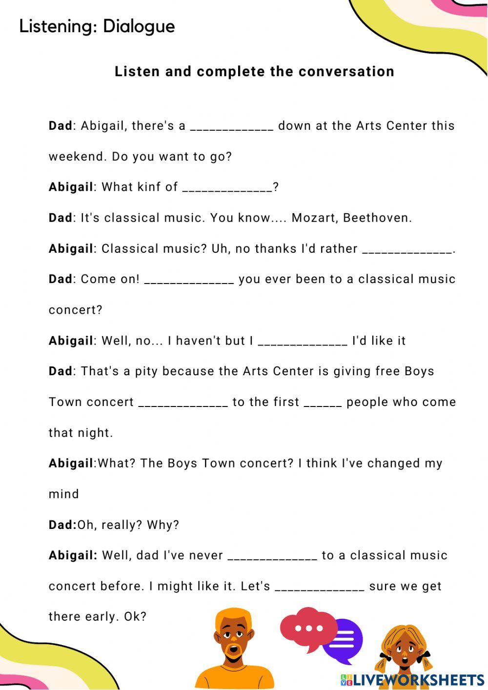 Listening dialogue:Going to a concert