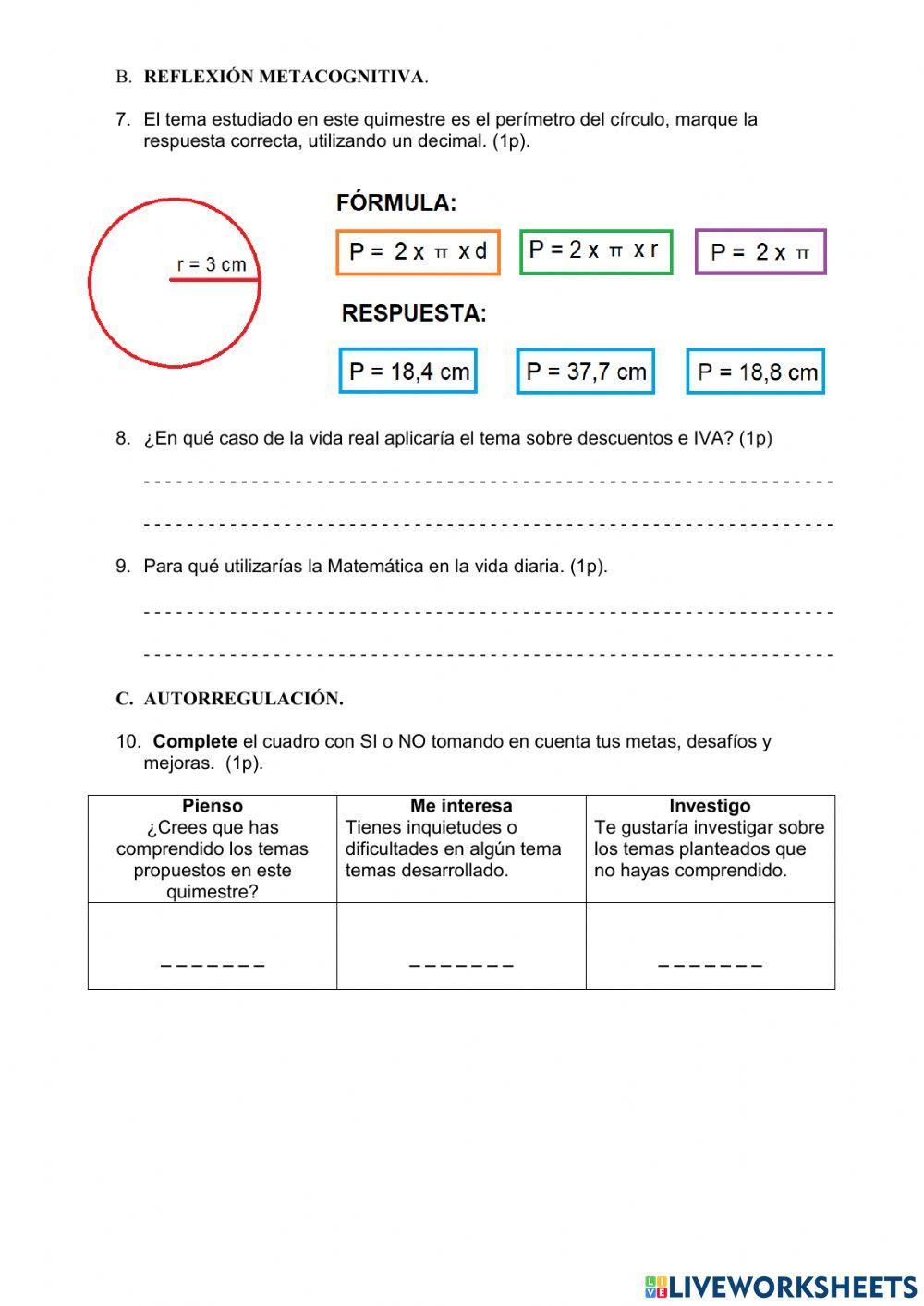 Evaluación II Quimestre Matemática 7mo