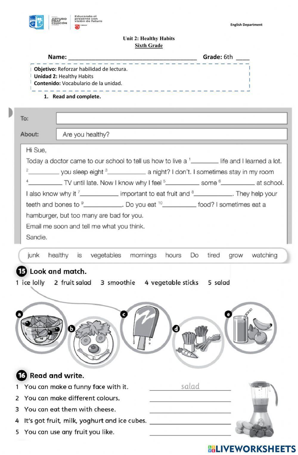 Healthy habits online exercise for 6th grade | Live Worksheets