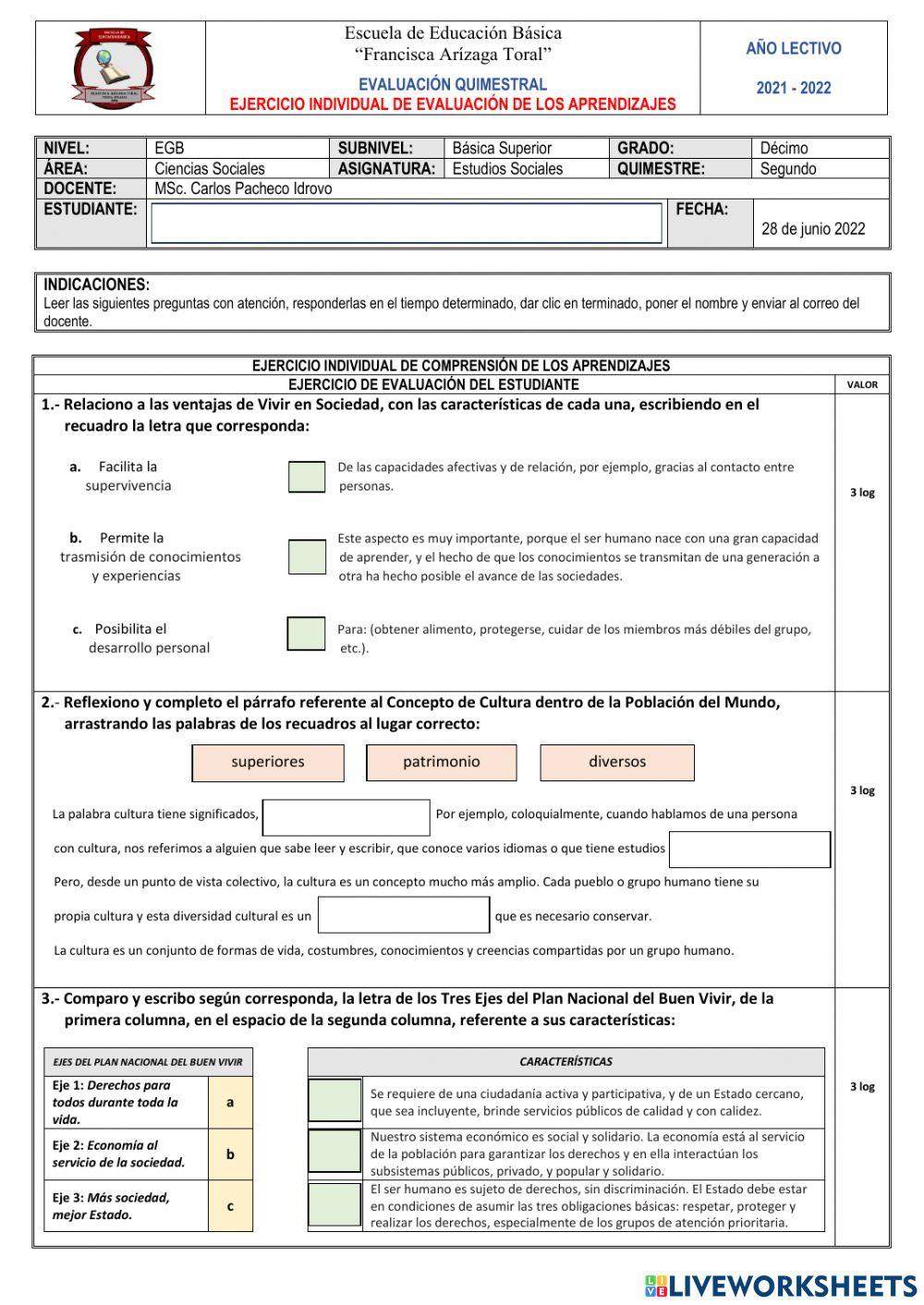 Examen de EESS - 2do. Quimestre