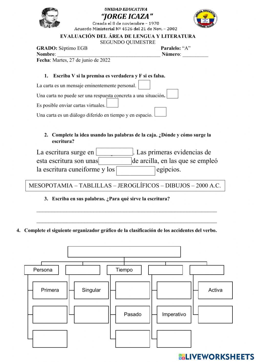 Evaluación de Lengua y Literatura