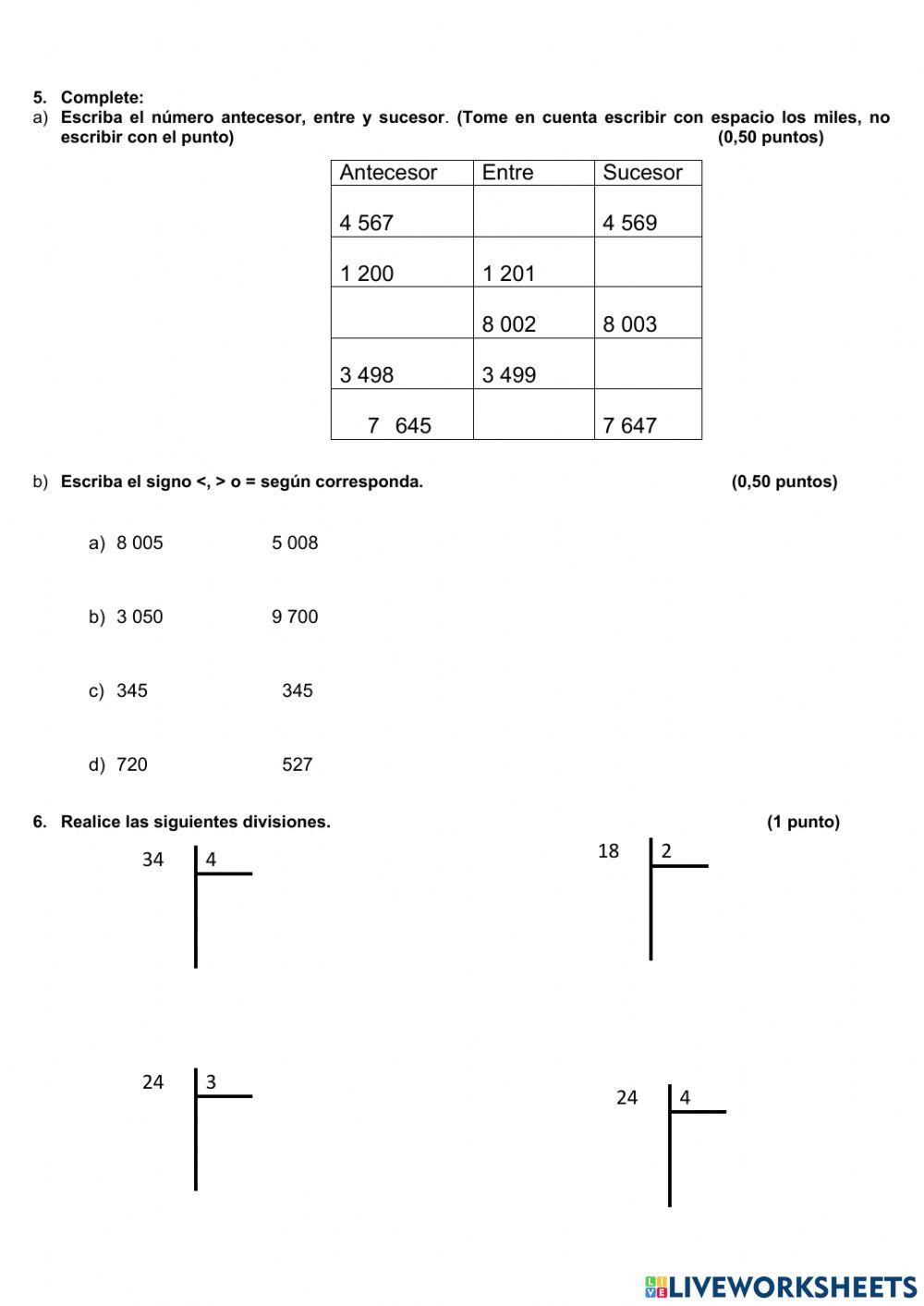 Evaluación de Matemática