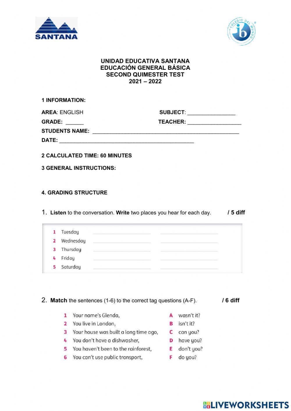 7th grade English test 2021-2022