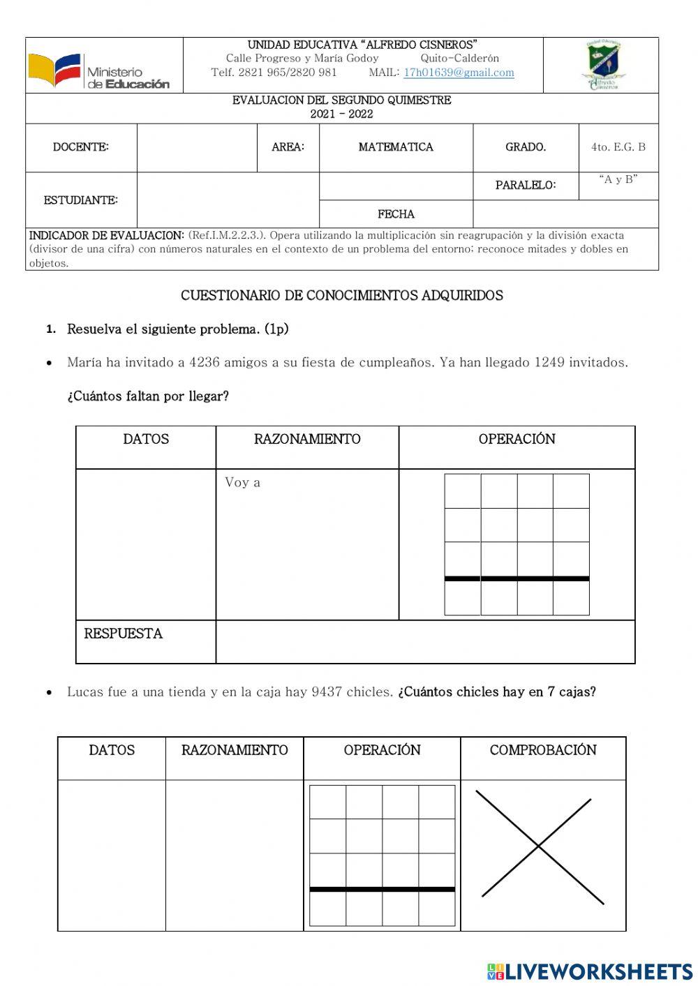 Examen de matematica alfredo cisneros