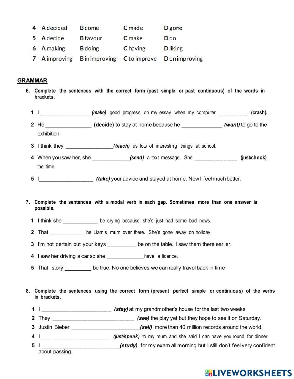 Grammar and Vocabulary test