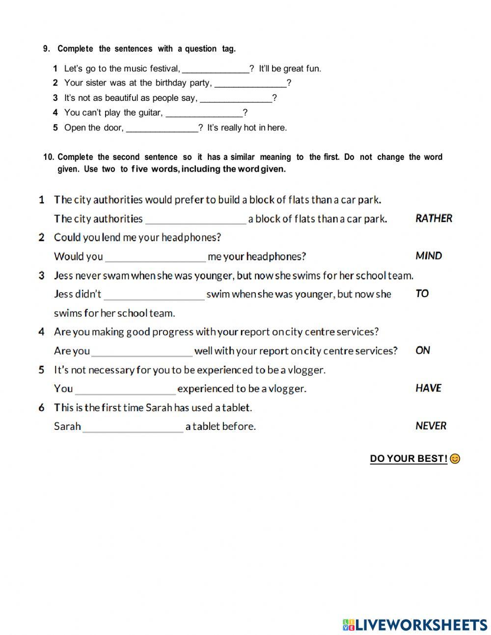 Grammar and Vocabulary test