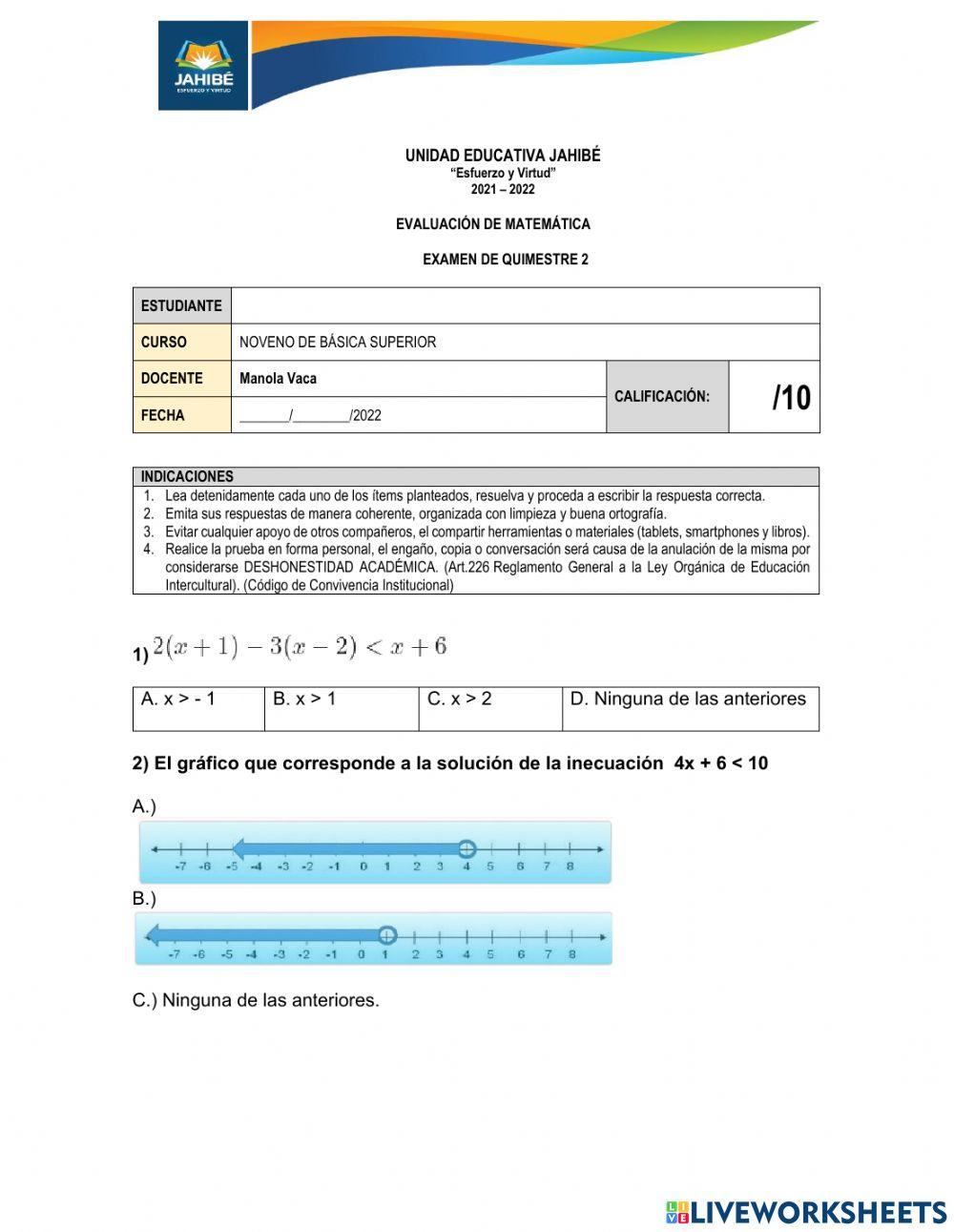 Examen quimestral 9no