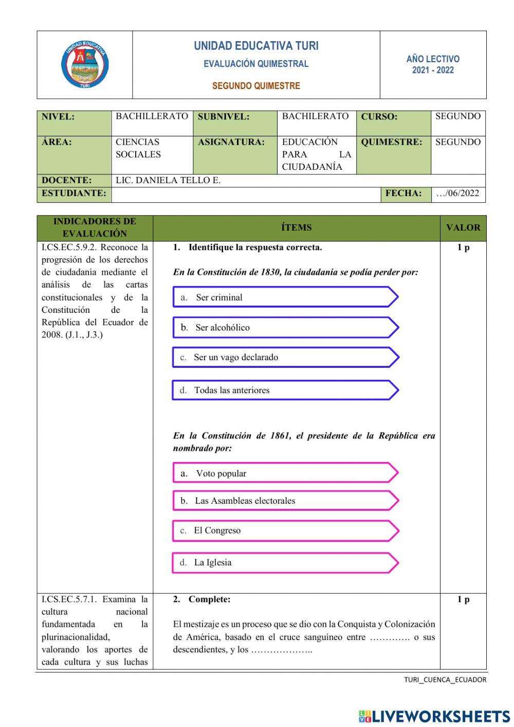 Examen de Educación para la Ciudadanía