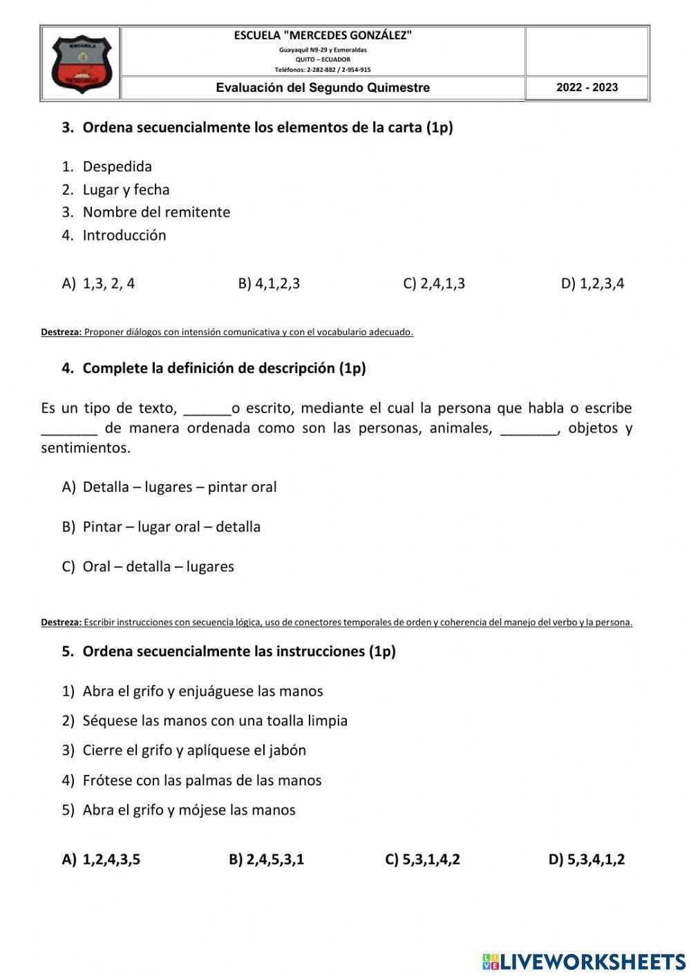 Evaluación de Lengua y Literatura