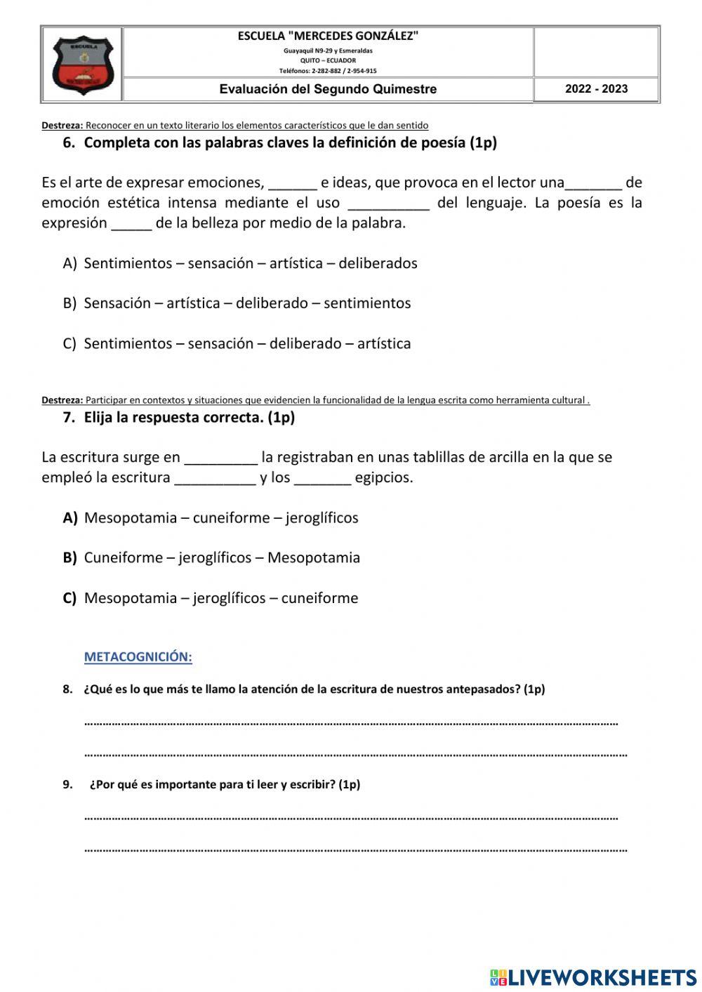 Evaluación de Lengua y Literatura