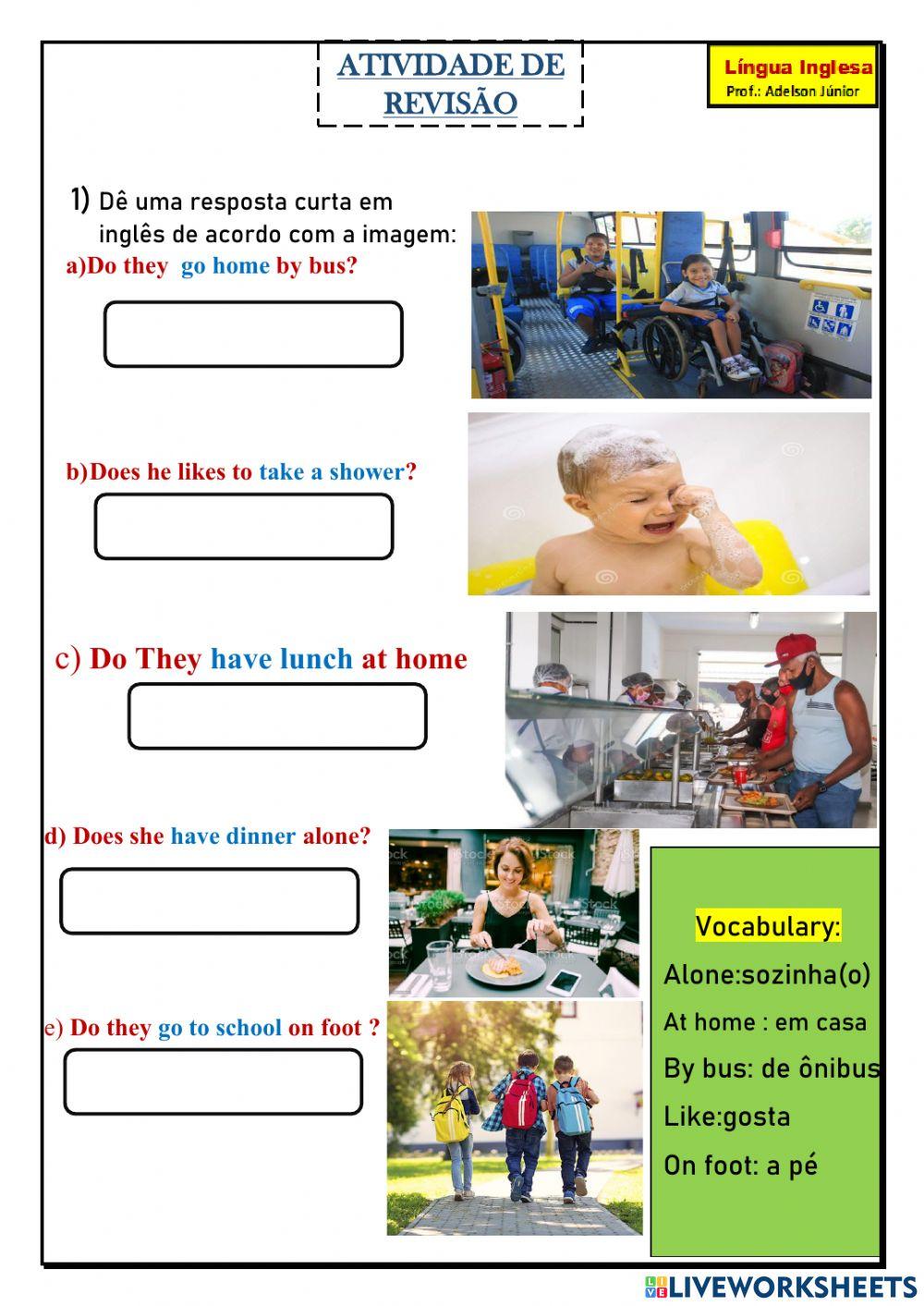 Revisão: Interpretação,verbos da rotina e respostas curtas