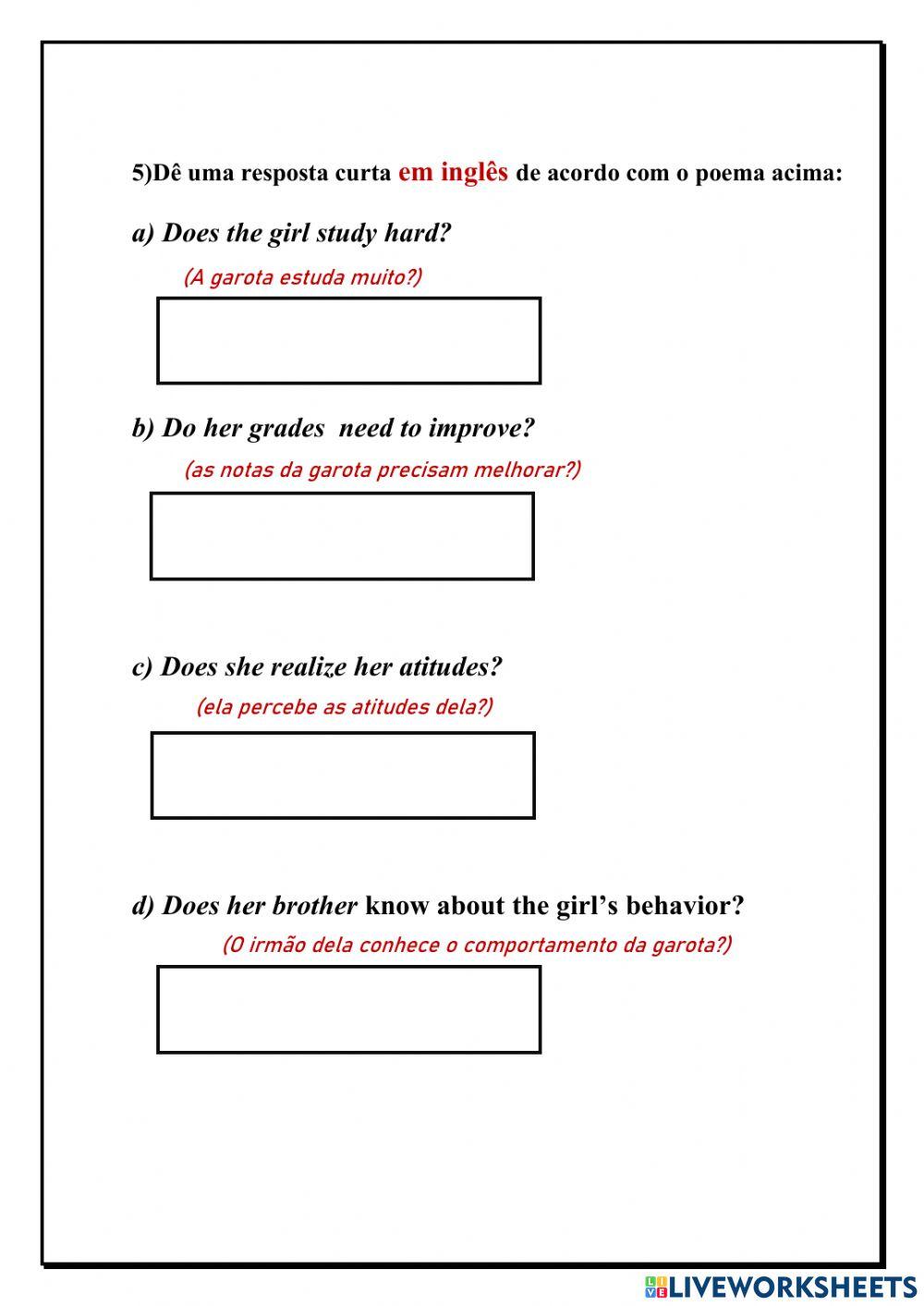 Revisão: Interpretação,verbos da rotina e respostas curtas
