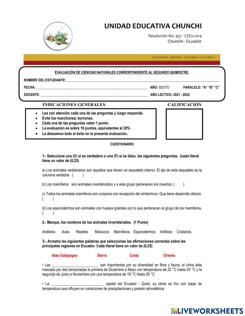 Examen de Ciencias Naturales
