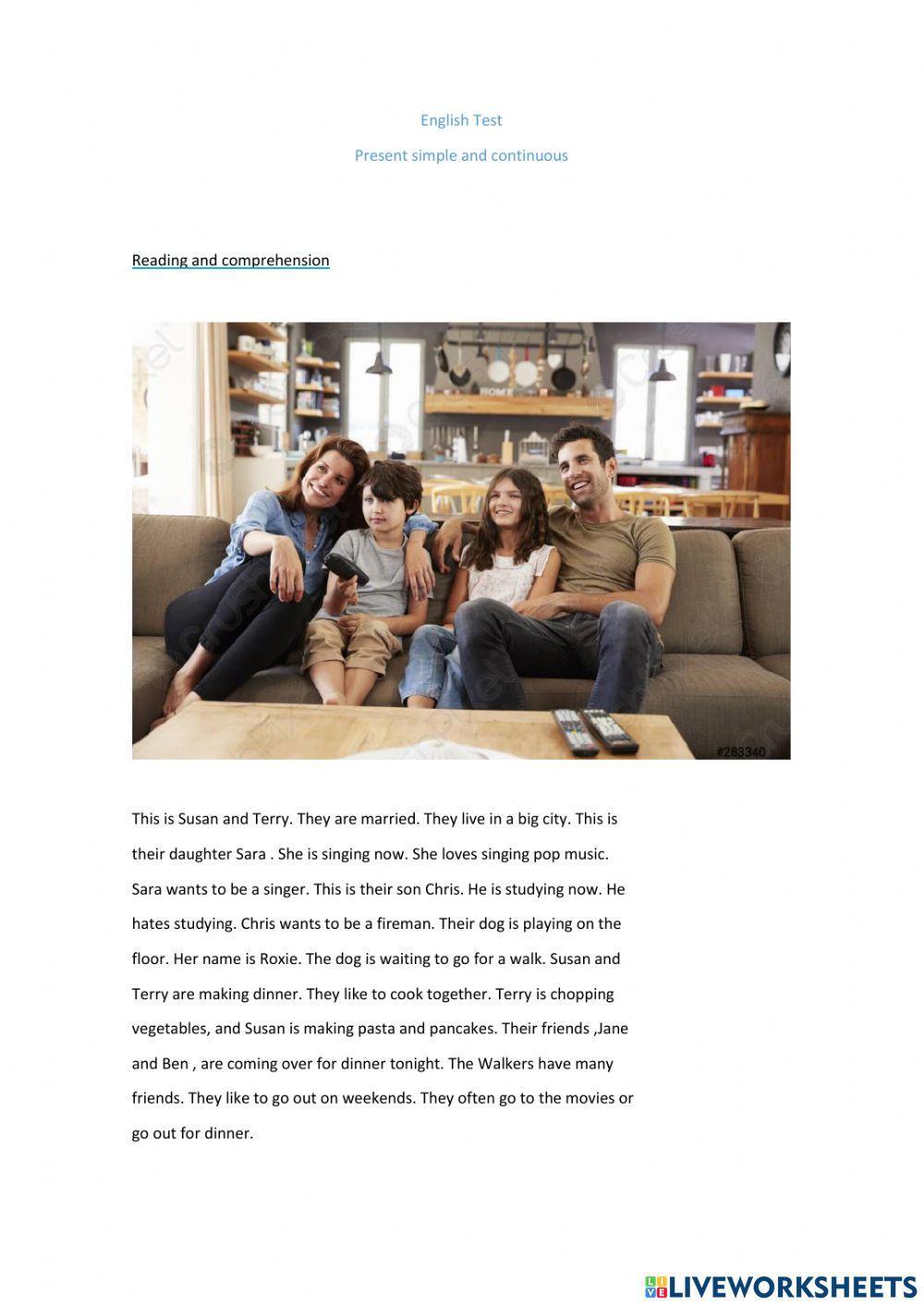 Present Simple and Present Continuous Test