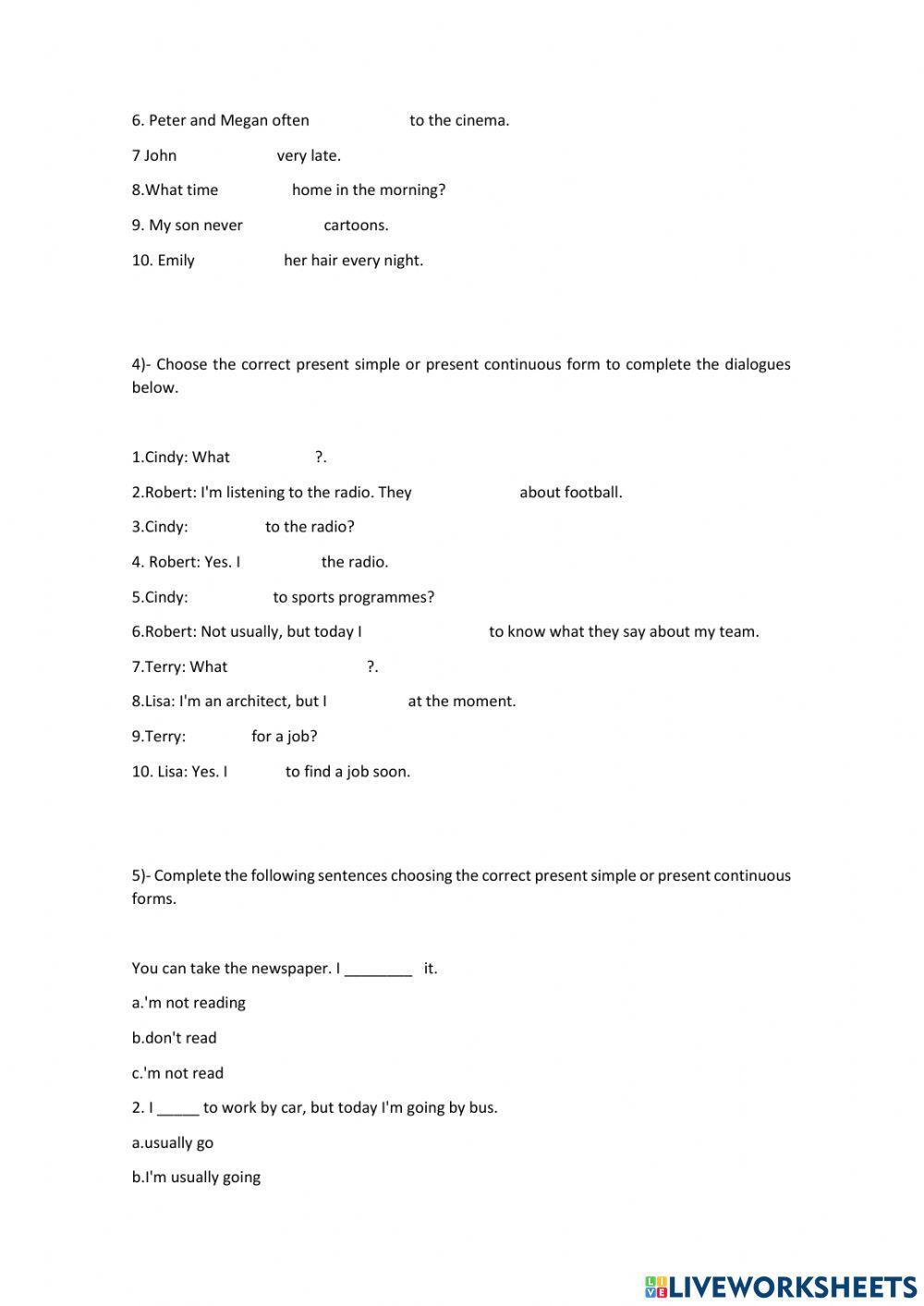 Present Simple and Present Continuous Test