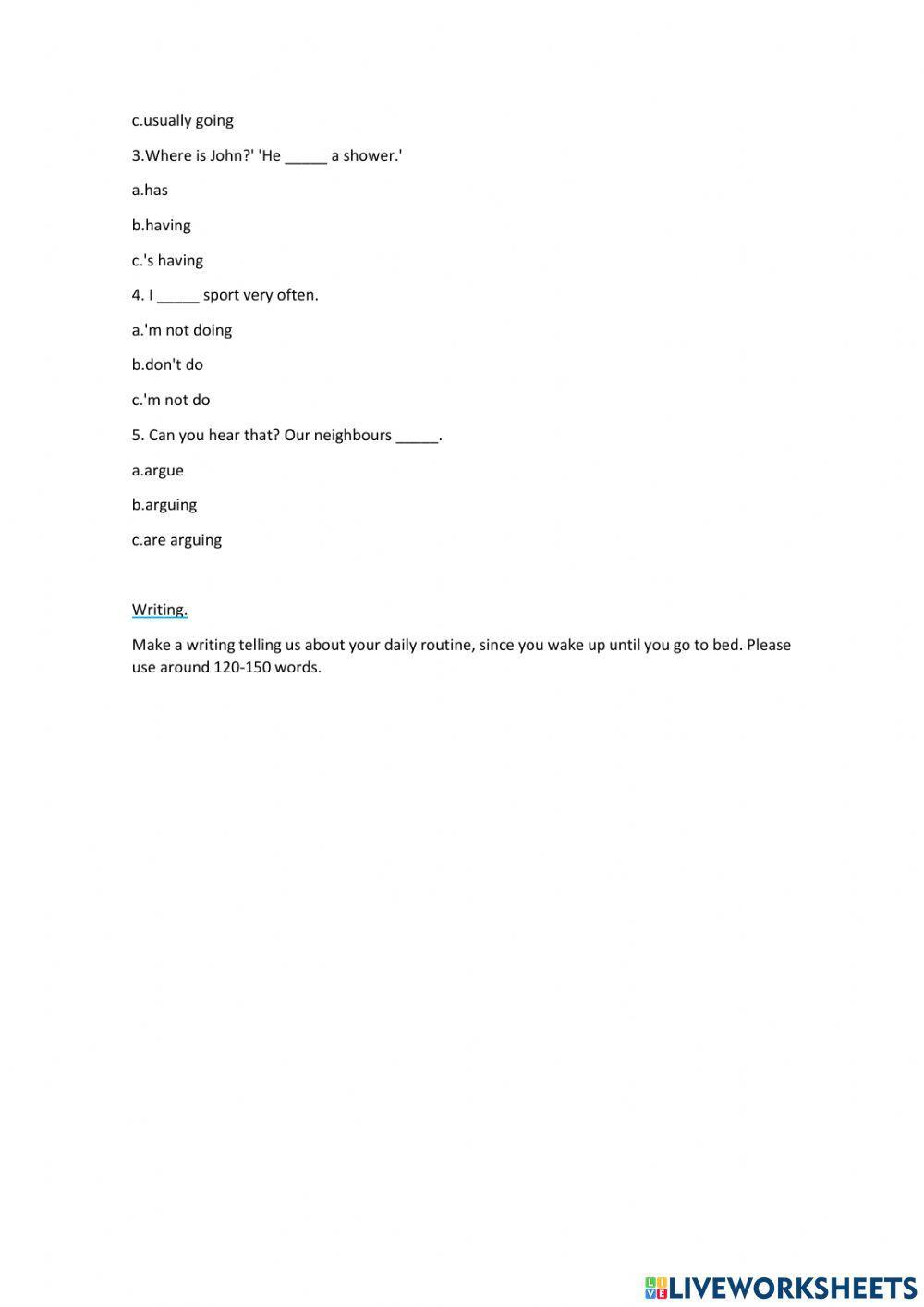 Present Simple and Present Continuous Test