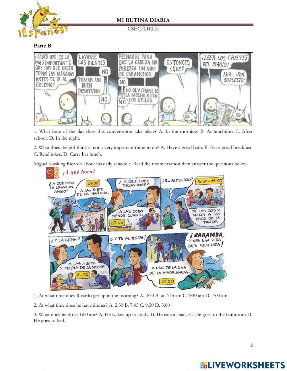 Mi Rutina Diaria: End of Unit Quiz