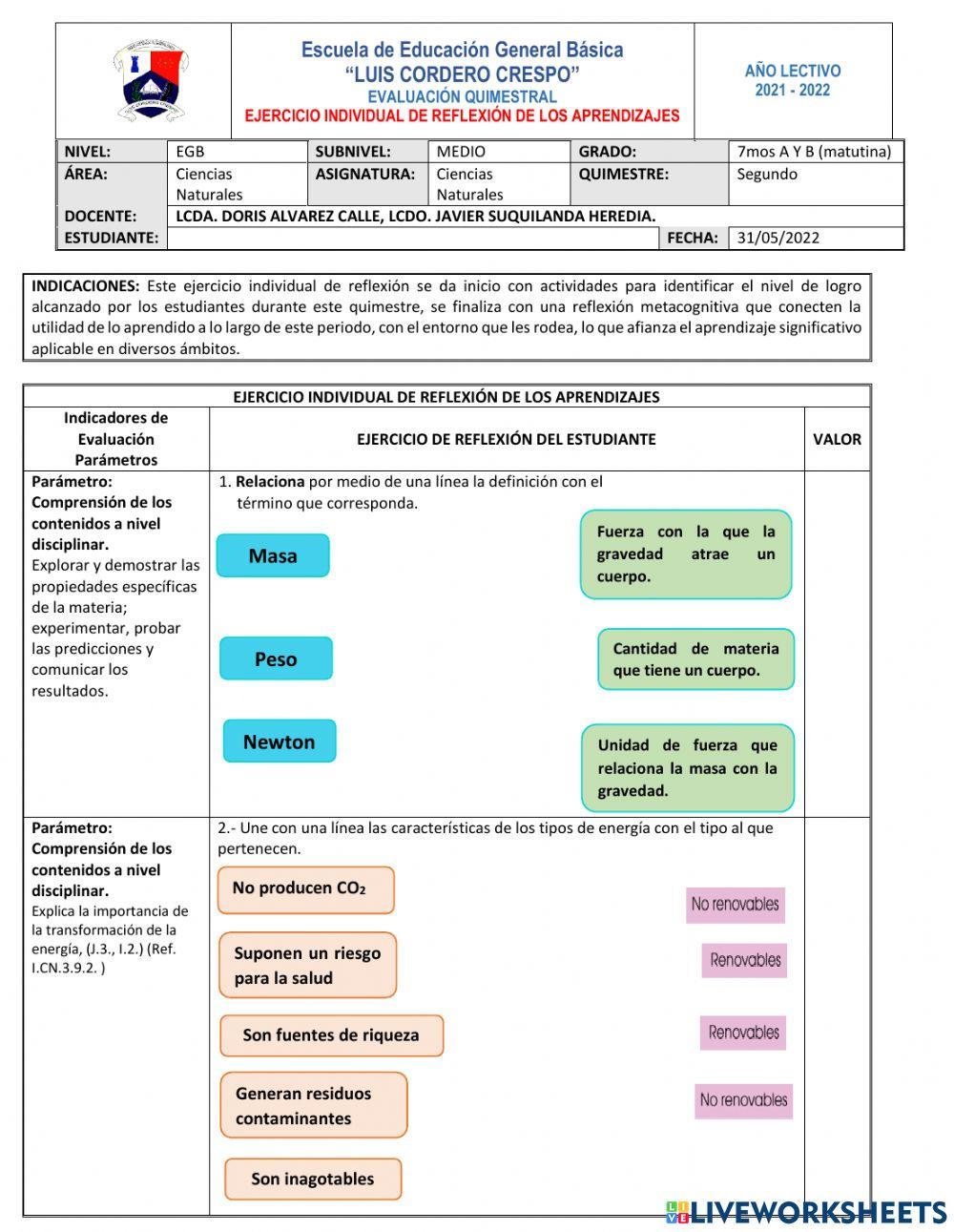 Ciencias naturales reflexiones