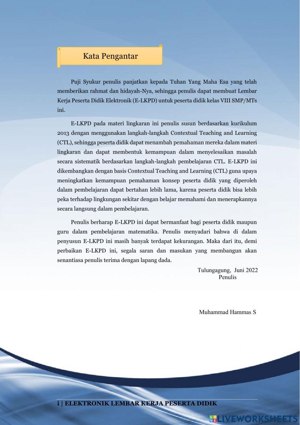 Pengembangan Elektronik Lembar Kerja Peserta Didik (E-LKPD) Berbasis Contextual Teaching and Learning(CTL) dengan Media Liveworksheets pada Materi Lingkaran di Kelas VIII