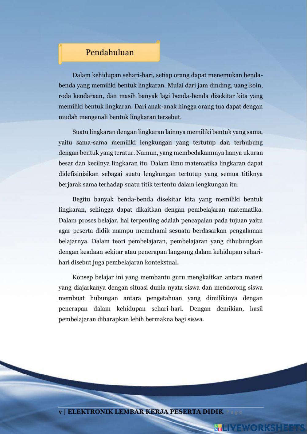 Pengembangan Elektronik Lembar Kerja Peserta Didik (E-LKPD) Berbasis Contextual Teaching and Learning(CTL) dengan Media Liveworksheets pada Materi Lingkaran di Kelas VIII