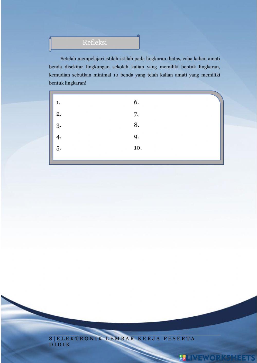 Lembar Kerja Peserta Didik 1 “Mengenal Lingkaran dan Istilah-istilahnya”