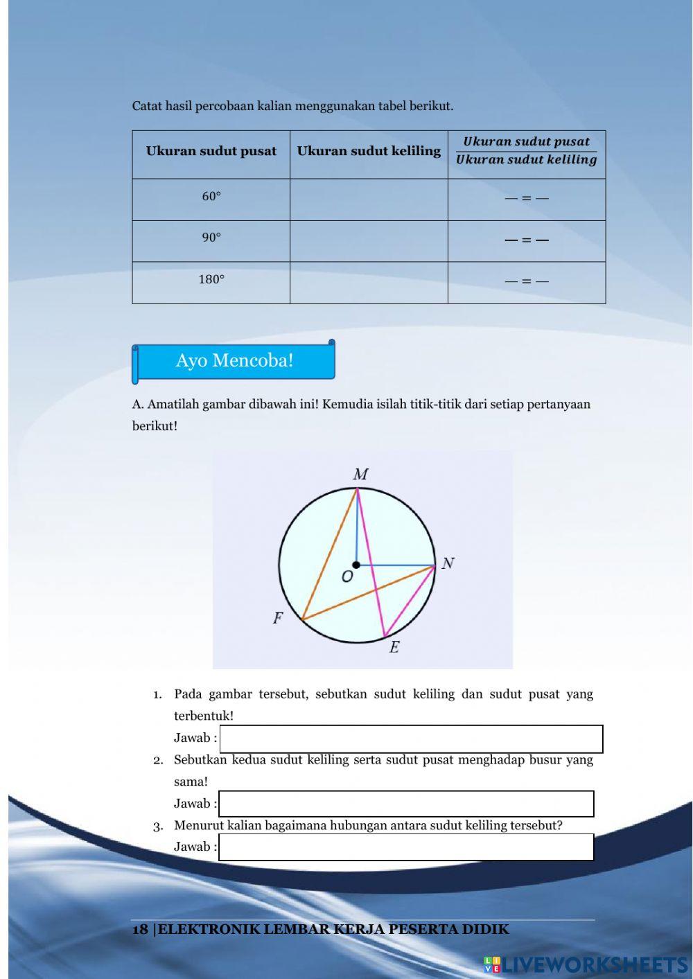 Lembar Kerja Peserta Didik 3 “Sudut Pusat dan Sudut Keliling Lingkaran”