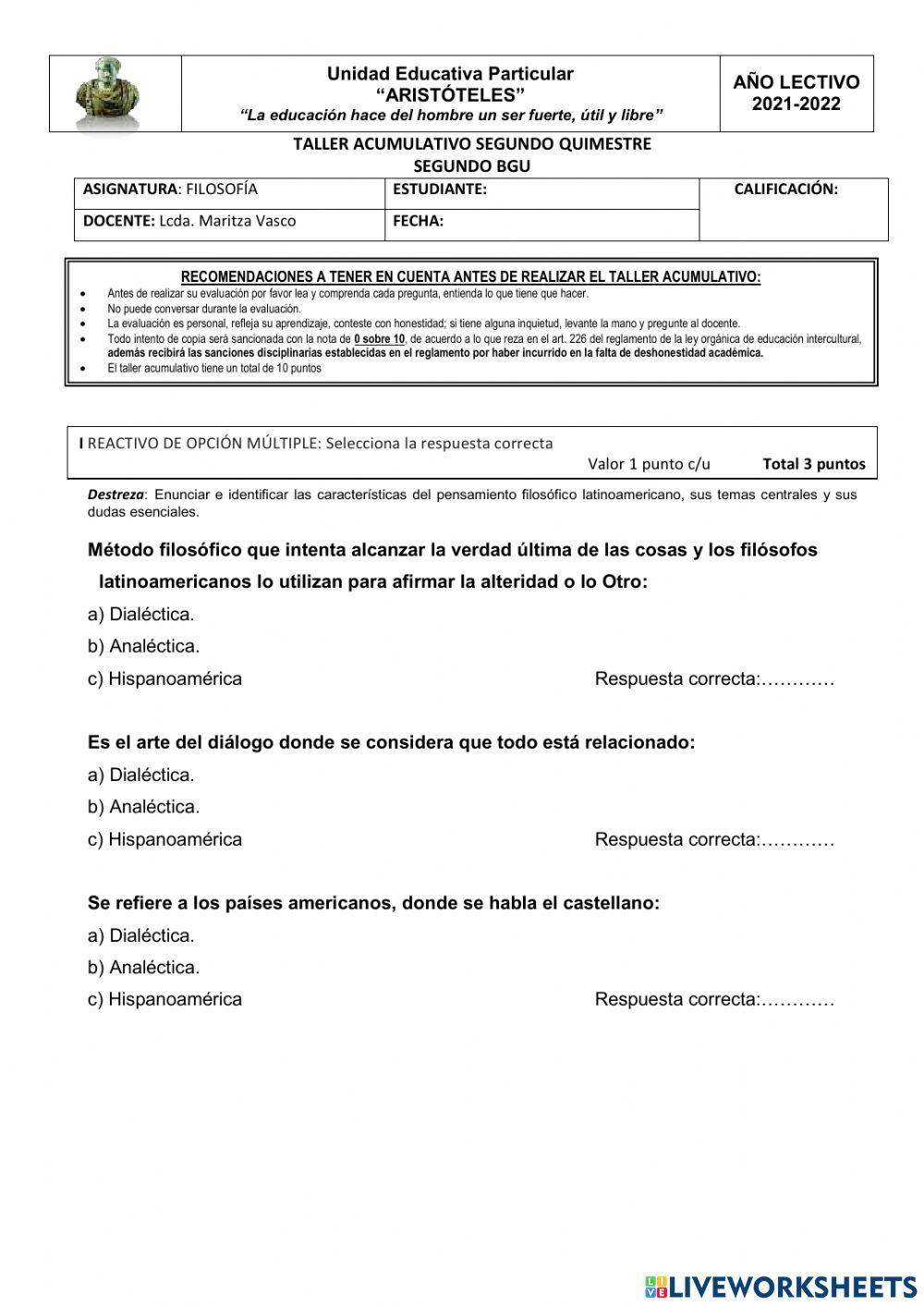 Filosofía examen segundo
