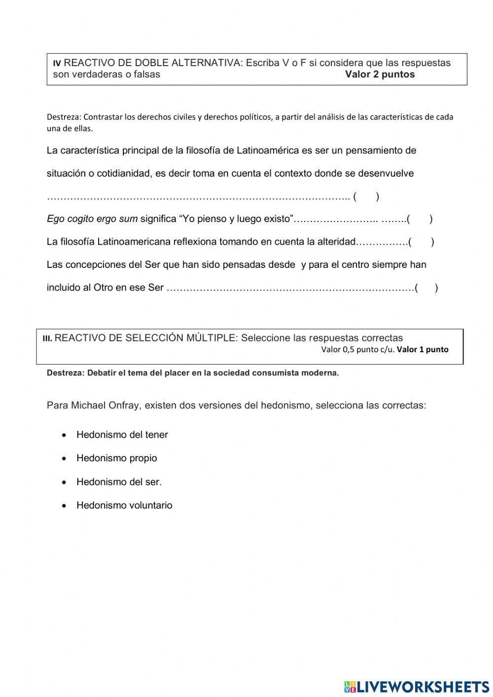 Filosofía examen segundo