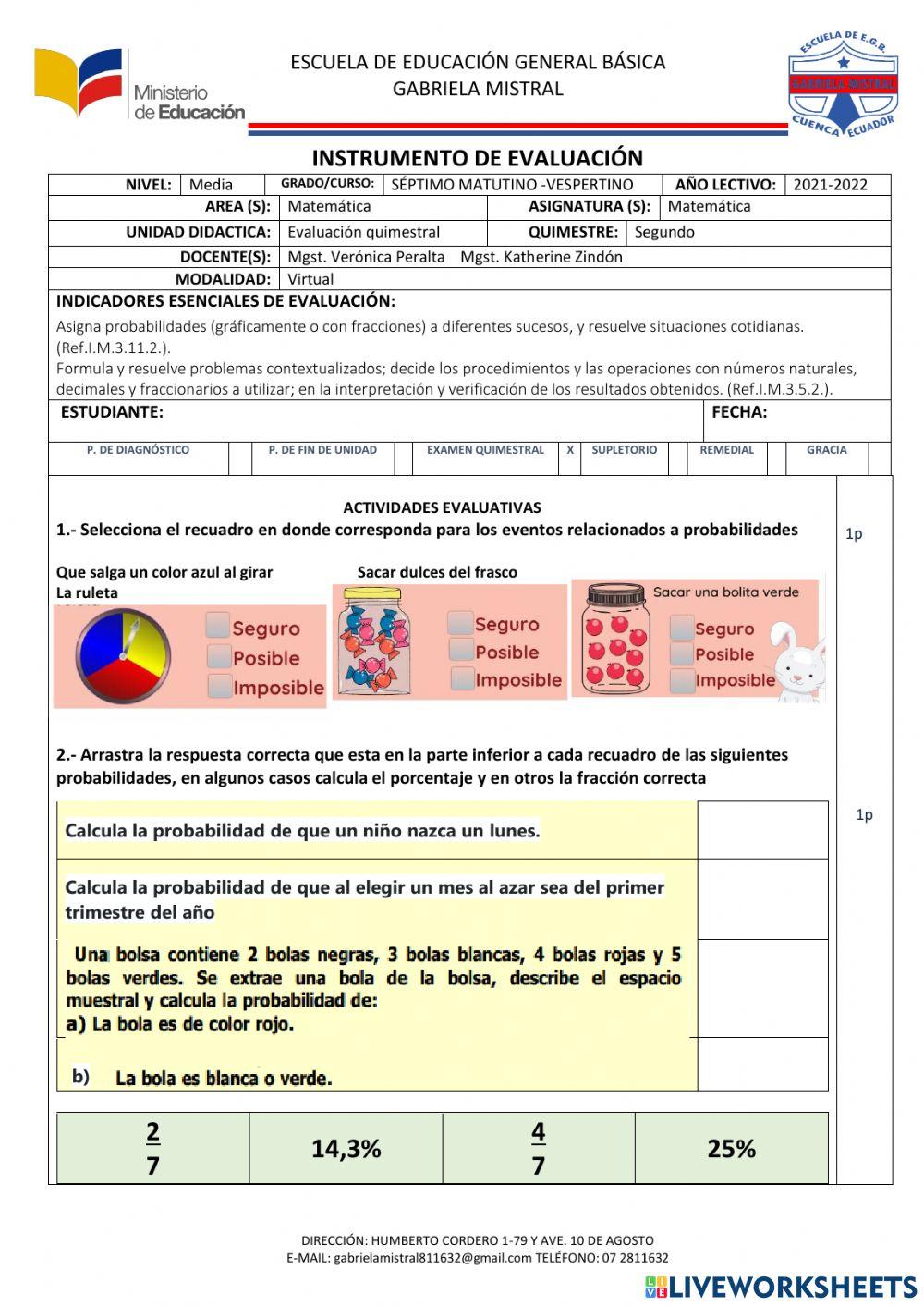 Evaluación de matemáticas