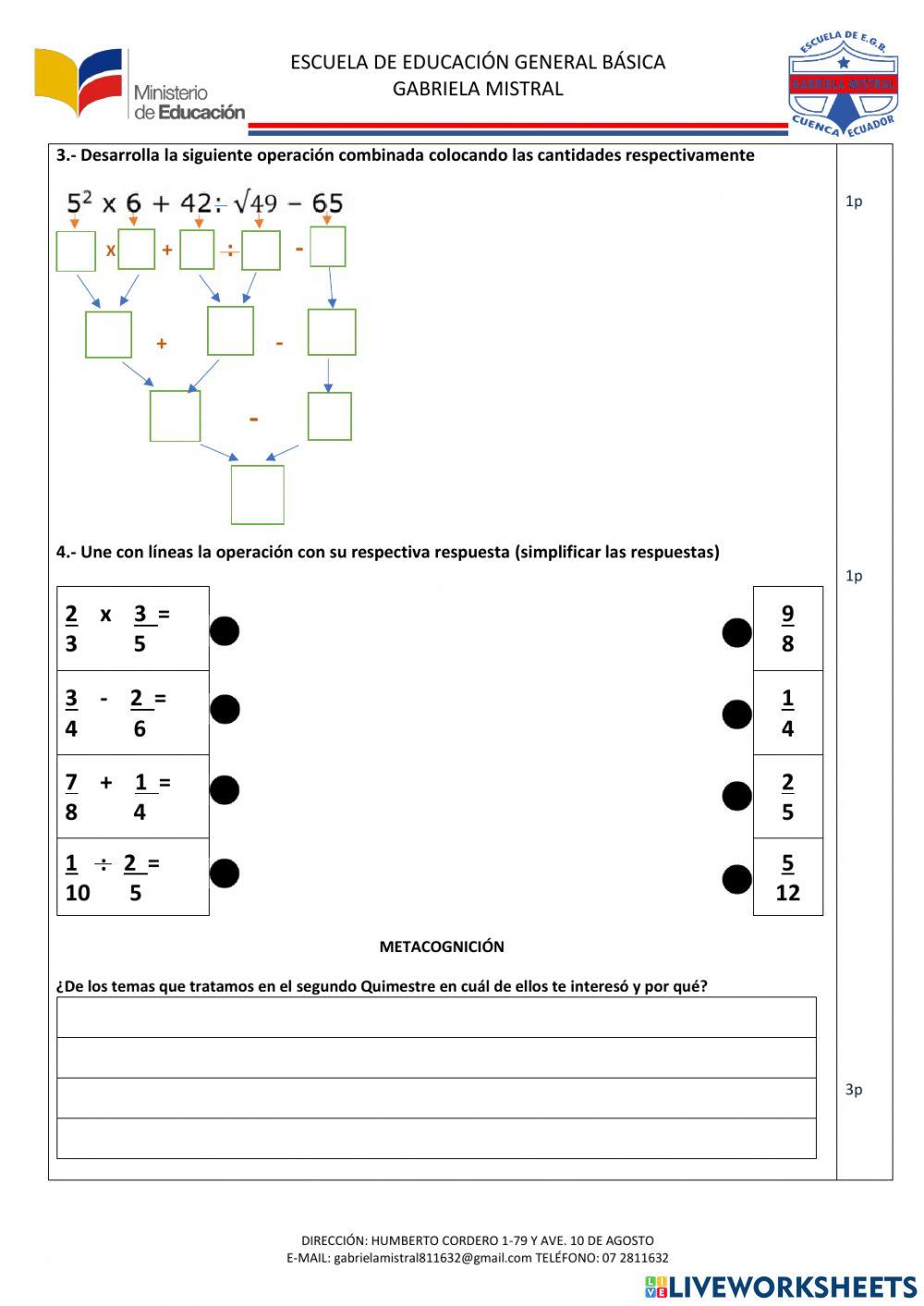 Evaluación de matemáticas