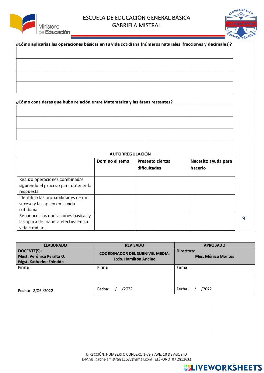 Evaluación de matemáticas