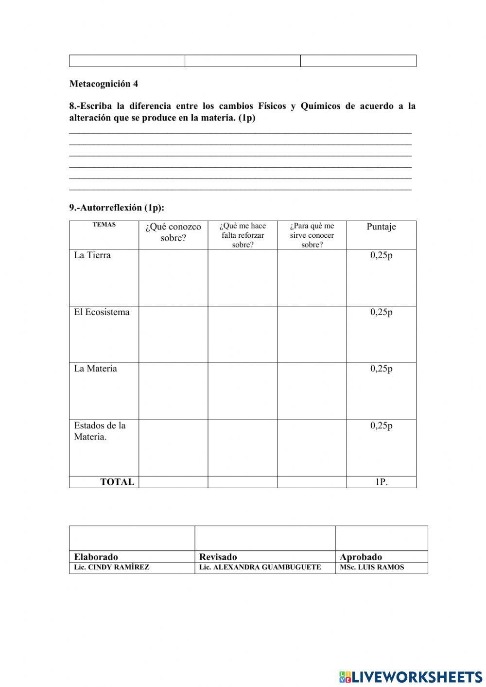 Examen de ciencias naturales