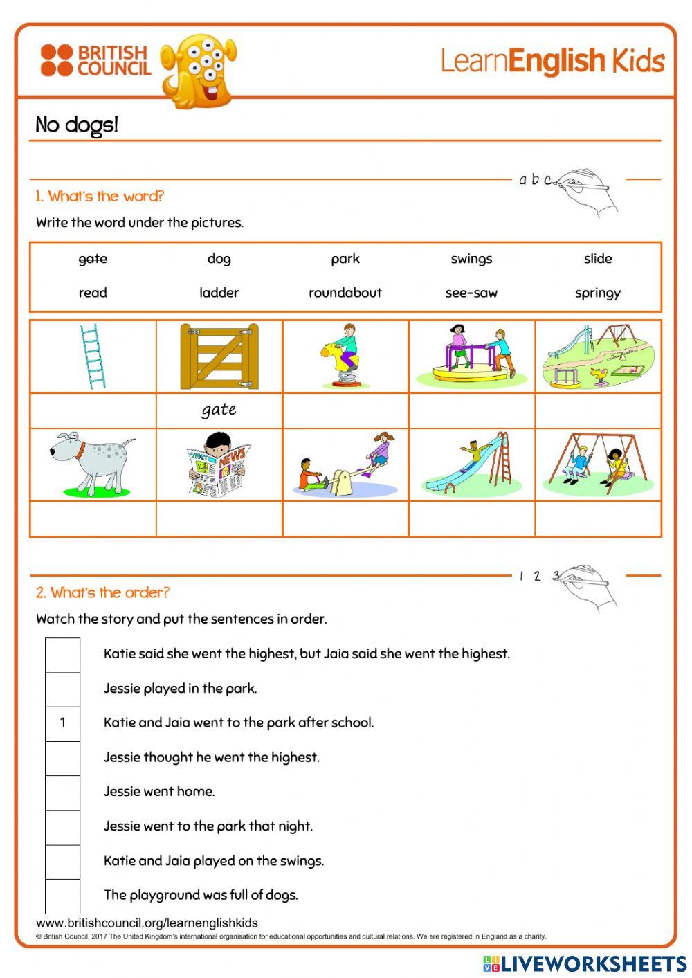 No Dogs British Council Story Worksheet