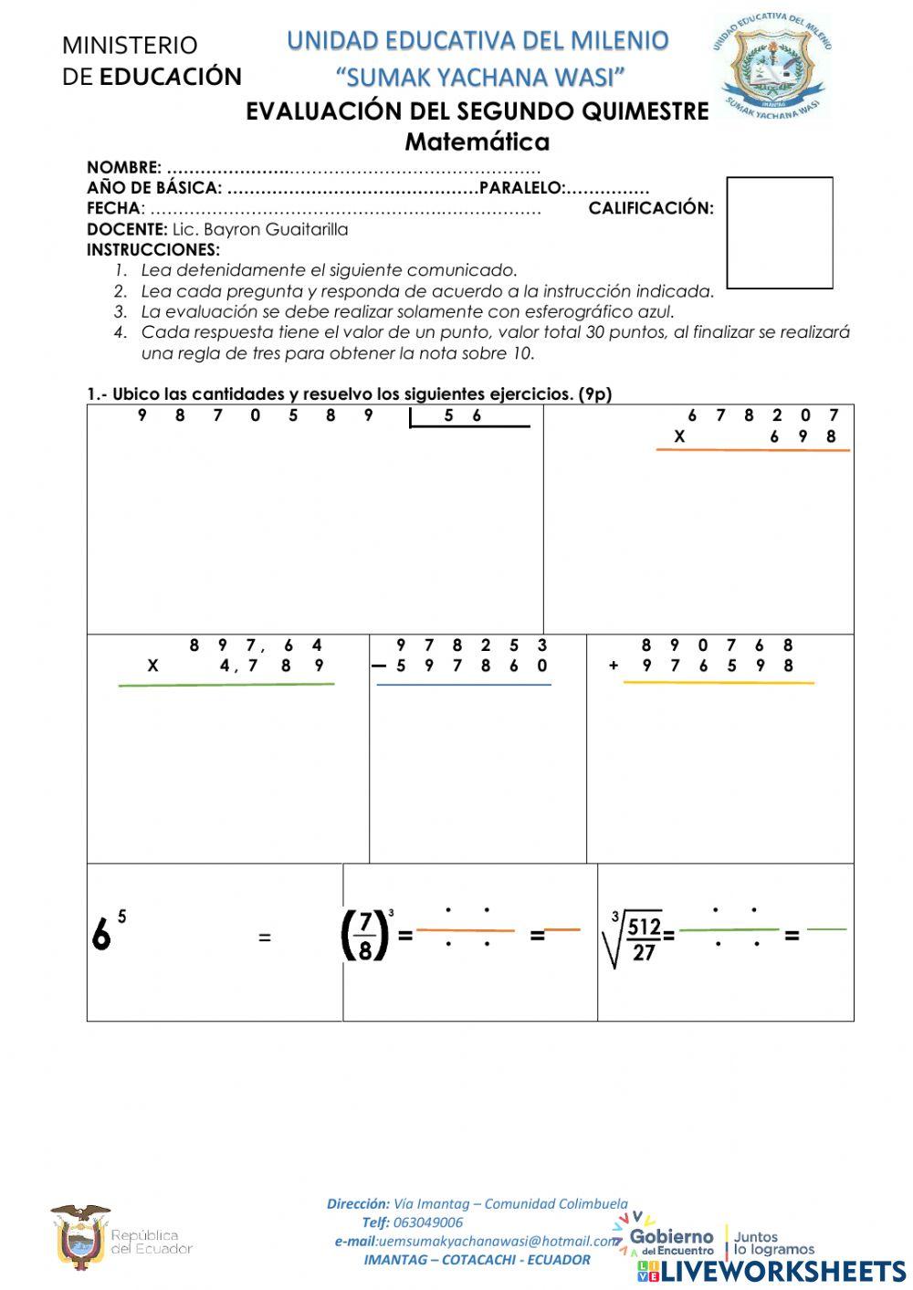 Evaluación de Matemáticas