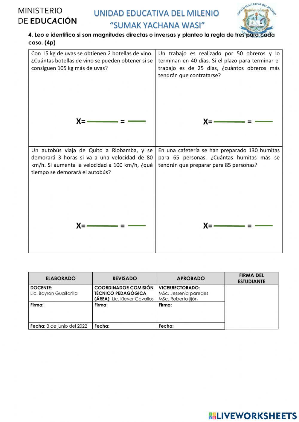 Evaluación de Matemáticas