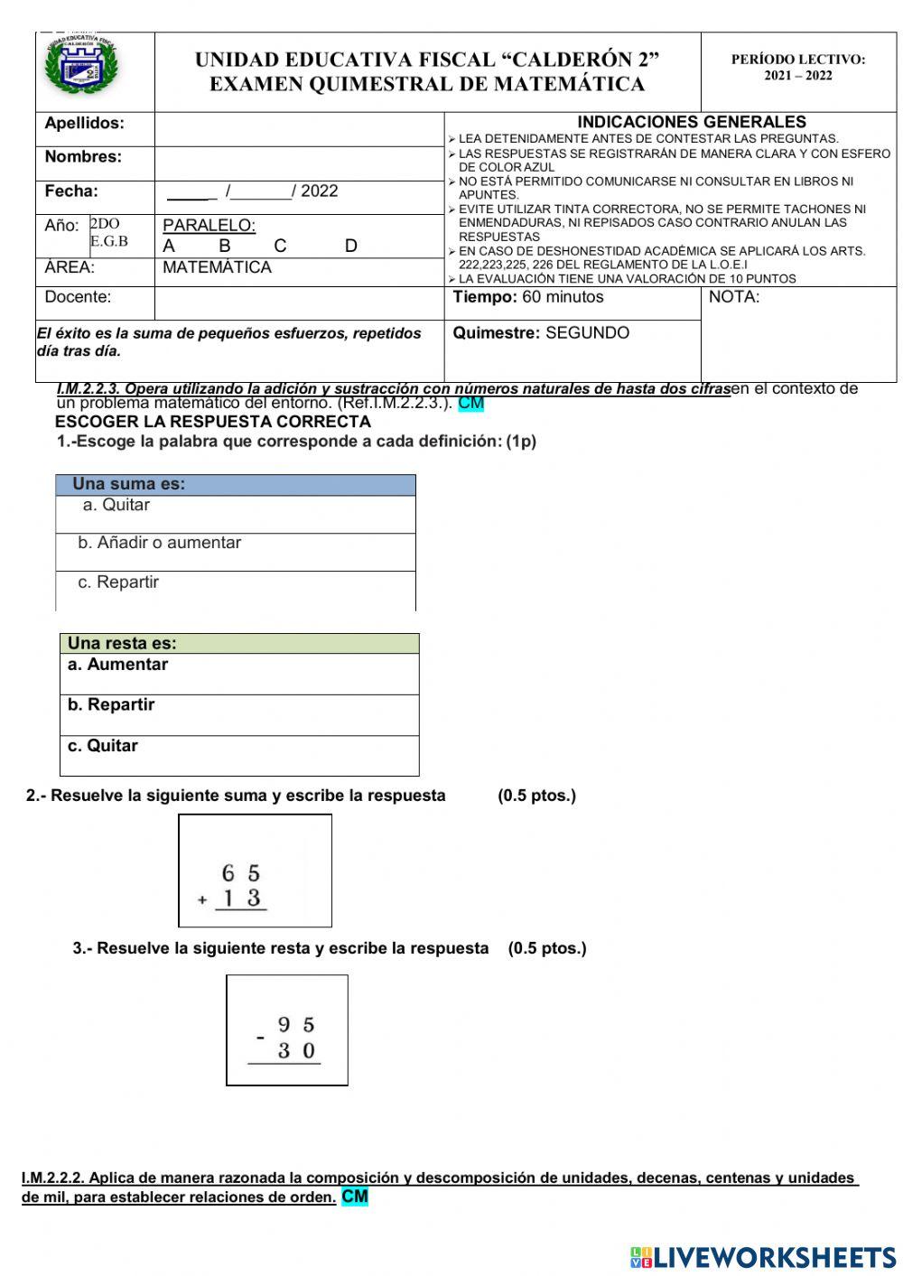 Examen de matemateica