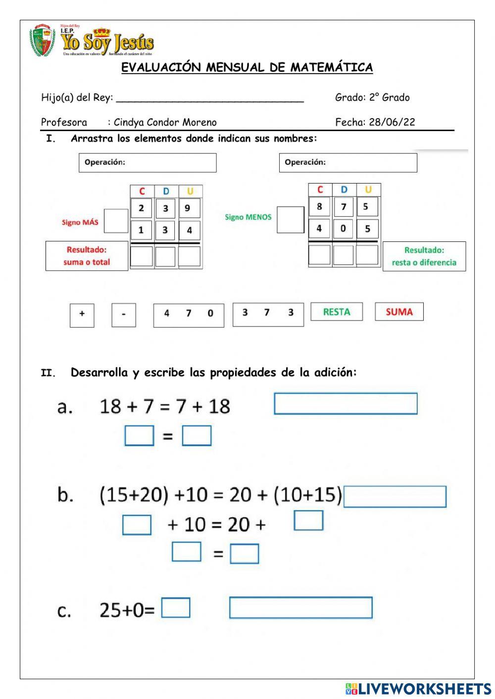 Evaluación de matemática