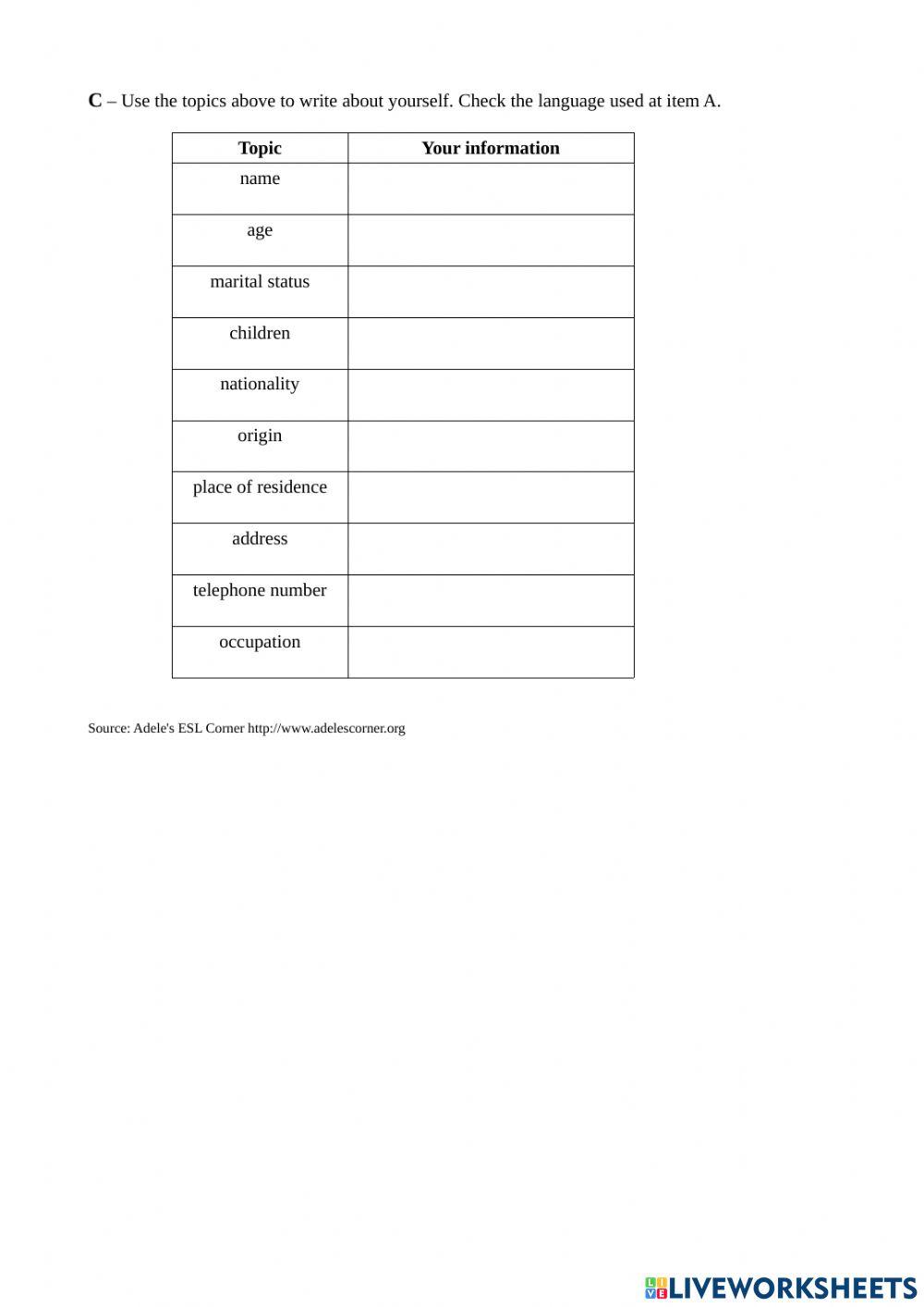 Personal Information List. Comp.