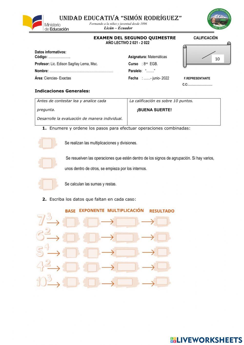 Examen del 2do Quimestre