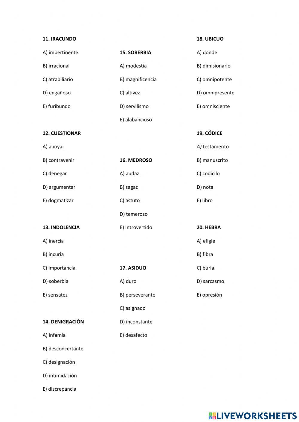 Ejercicios de sinónimos